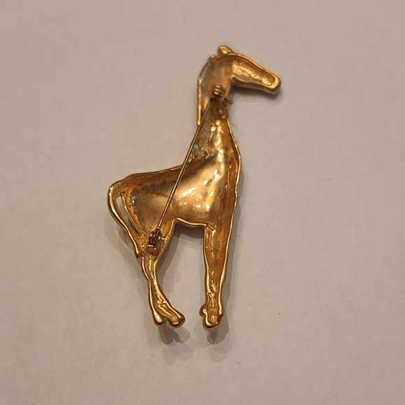 Gold Tone And Amber Stone Giraffe Brooch Pin - Picture 2 of 3